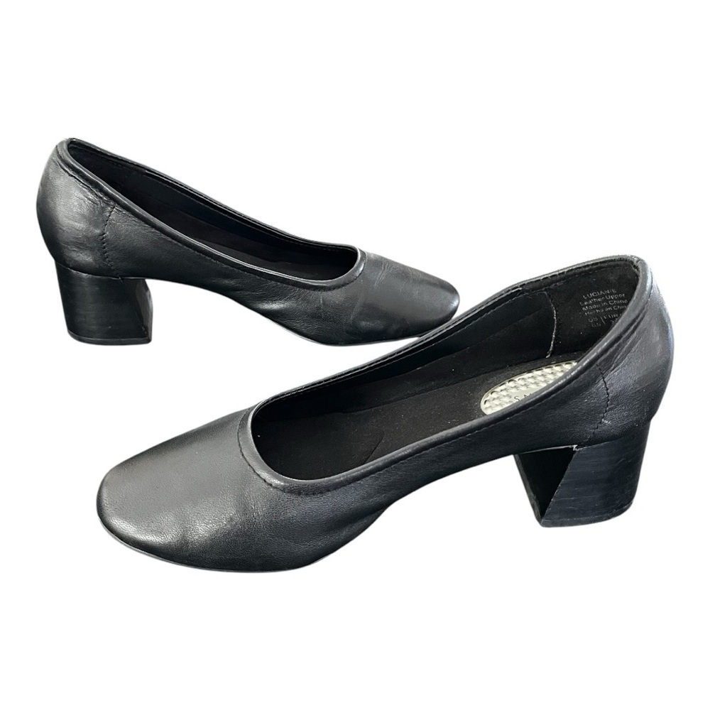 COM+SENS Womens 6.5 Lucianie Black Round Toe Soft Leather Block Heel Pump - Picture 5 of 8